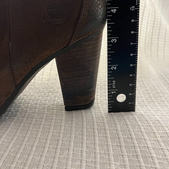 Timberland Boots Womens 8.5‎ Brown Leather Waterproof Block Heels Zip Up Ankle - Picture 13 of 16